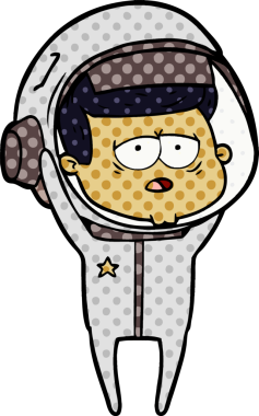 Bir insan tarafından çizilmiş yorgun astronot çizgi filmi.