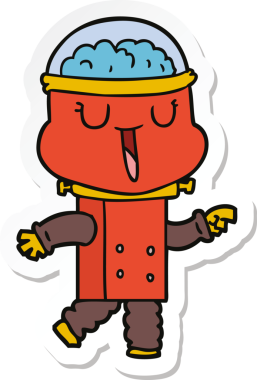 Bir insan tarafından çizilmiş mutlu çizgi film robotunun çıkartması.