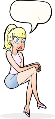 Bir insan tarafından çizilmiş konuşma balonu olan güzel bir kadın.