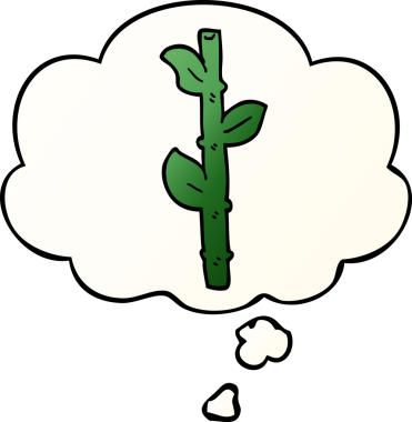 Bir insan tarafından çizilmiş yumuşak eğimli düşünce baloncuklu karikatür bambu.