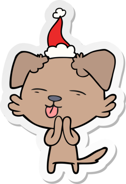 Bir insan tarafından çizilmiş Noel Baba şapkası takan bir köpeğin el yazısı.