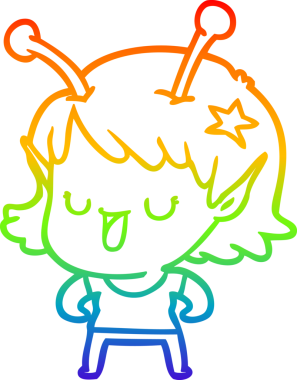 gökkuşağı gradyan çizimi mutlu bir uzaylı kız çizgi filmi bir insan tarafından çizildi