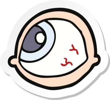 Bir insan tarafından çizilmiş ürkütücü bakışlı bir göz karikatürü çıkartması.