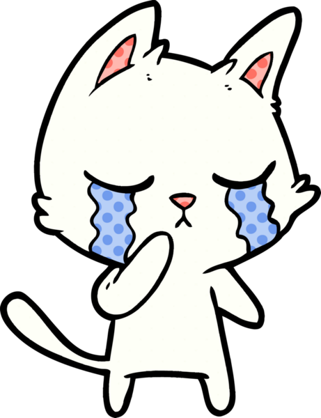 Bir insan tarafından çizilmiş ağlayan çizgi film kedisi.