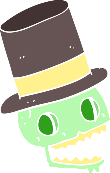 Bir insan tarafından çizilmiş silindir şapkalı kahkaha kafatasının düz renk çizimi