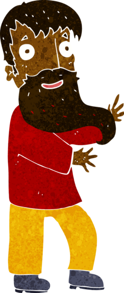 Çizgi film, bir insan tarafından çizilmiş sakallı adamı heyecanlandırıyor.