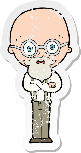 Bir insan tarafından çizilmiş yaşlı bir adamın rahatsız edilmiş eski bir karikatür yapıştırması.