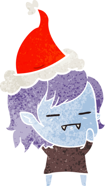 Bir insan tarafından çizilmiş Noel Baba şapkası giyen ölümsüz bir vampir kızın el çizimi karikatürü.