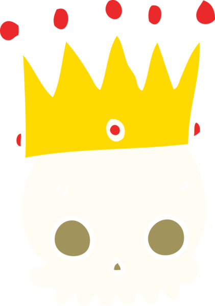 Bir insan tarafından çizilmiş düz renkli karikatür kafatası.