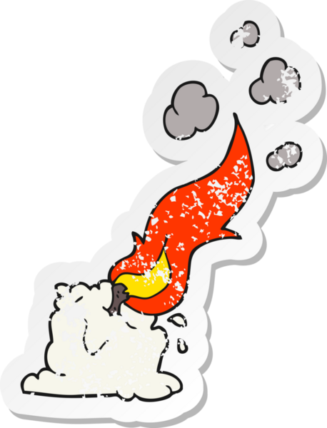 Bir insan tarafından çizilmiş yanan bir mumun retro depresif çıkartması.