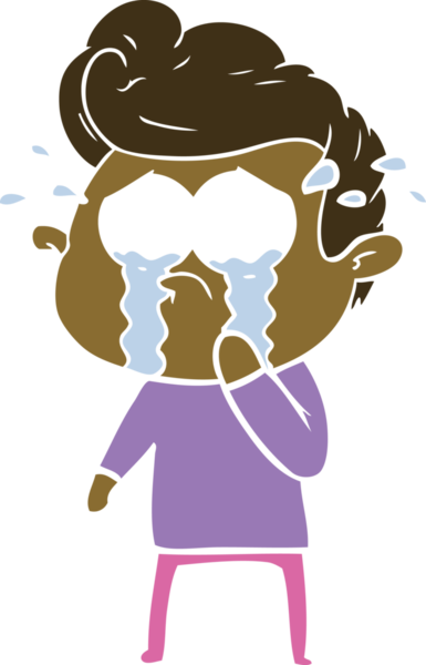 Bir insan tarafından çizilmiş düz renkli çizgi film ağlayan adam.