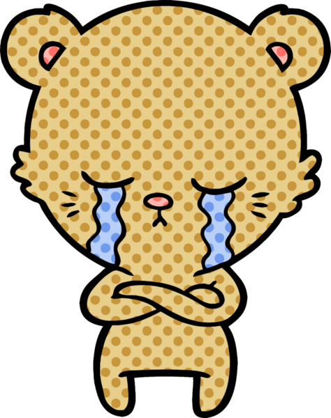 Bir insan tarafından çizilmiş kollarıyla ağlayan çizgi film ayısı.