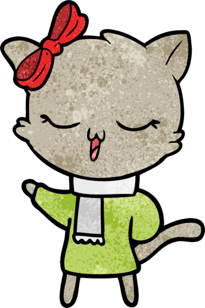 Bir insan tarafından çizilmiş kafasında yay olan çizgi film kedisi.