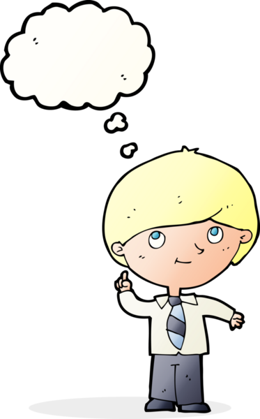 Bir insan tarafından çizilmiş düşünce baloncuğu fikri olan çizgi film çocuğu.