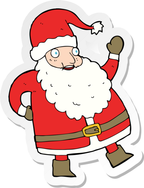 Bir insan tarafından çizilmiş komik bir Noel Baba çizgi filminin çıkartması.