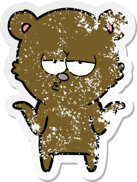 Sıkılmış bir ayı çizgi filminin insan tarafından çizilmiş bir çıkartması.