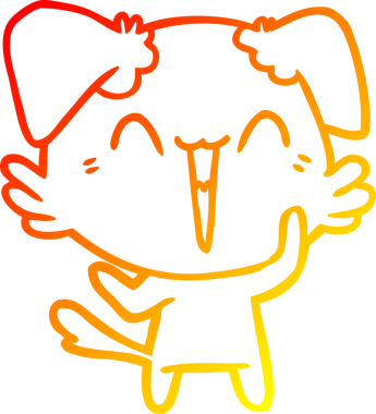 Bir insan tarafından çizilmiş mutlu, küçük bir köpek çizgi filmi.