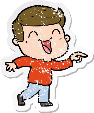 Bir insan tarafından çizilmiş gülen karikatür adamın sıkıntılı çıkartması.