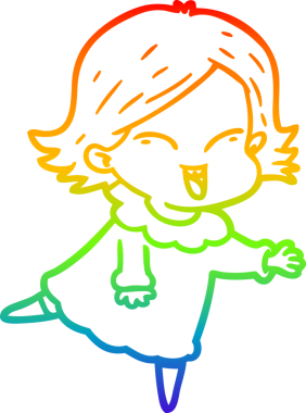 gökkuşağı gradyan çizimi mutlu bir çizgi film kızı bir insan tarafından çizildi