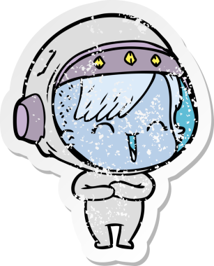 Bir insan tarafından çizilmiş, gülen astronot bir kızın sıkıntılı çıkartması.