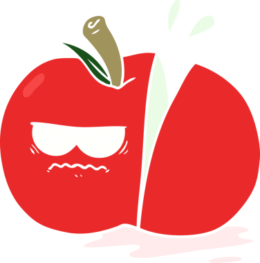 Bir insan tarafından çizilmiş düz renk çizgi film kızgın dilimlenmiş elma