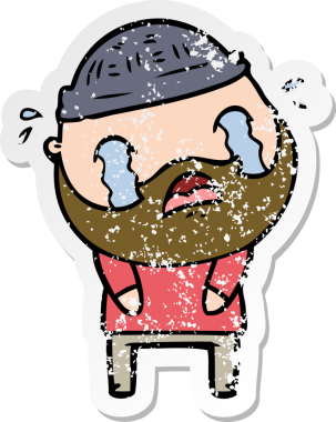 Bir insan tarafından çizilmiş ağlayan sakallı bir adamın sıkıntılı çıkartması.