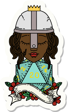 Bir insan tarafından çizilmiş 20 zarlı bir insan dövüşçüsünün çıkartması.