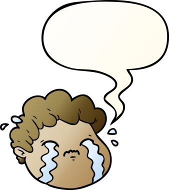 Bir insan tarafından çizilmiş düzgün eğimli konuşma balonlu çizgi film ağlayan çocuk.