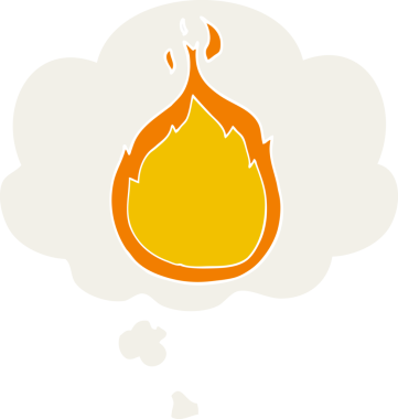 Düşünce baloncuğu olan çizgi film alevleri insan tarafından çizilmiş.