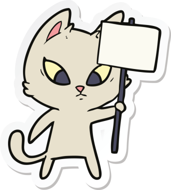 Bir insan tarafından çizilmiş protesto işareti olan kafası karışık bir çizgi film kedisinin çıkartması.