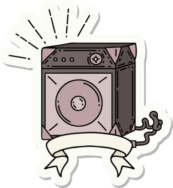 Bir insan tarafından çizilmiş dövme stili gitar yükselticisi çıkartması