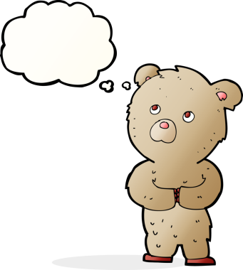 Bir insan tarafından çizilmiş düşünce balonlu oyuncak ayı.