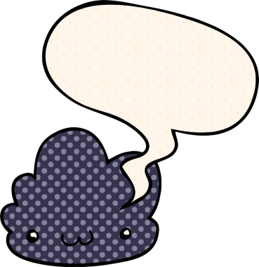 Bir insan tarafından çizilmiş çizgi roman tarzında konuşma baloncuğu olan şirin bir çizgi film bulutu.