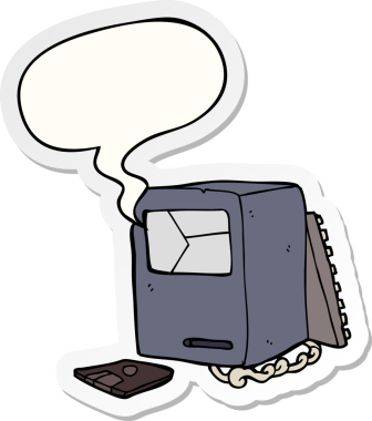 Bir insan tarafından çizilmiş konuşma balonu çıkartmalı eski bir çizgi film.