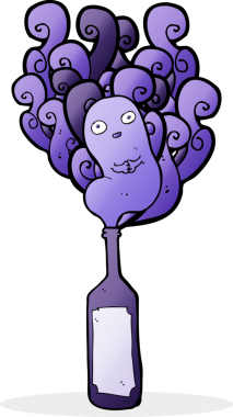 Şişede bir insan tarafından çizilmiş çizgi film hayaleti.