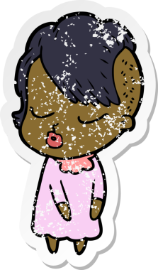 Çizgi film çıkartması. Bir insan tarafından çizilmiş güzel hippi kız.