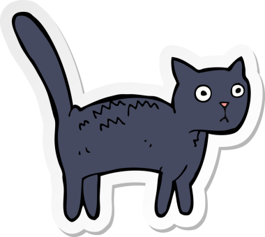 Çizgi film çıkartması. Korkmuş kedi. Bir insan tarafından çizilmiş.