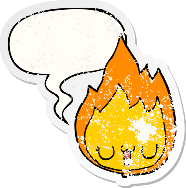 Yüzü konuşma baloncuğu olan karikatür alevi bir insan tarafından çizilmiş sıkıntılı eski bir çıkartma