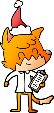 Bir insan tarafından çizilmiş Noel Baba şapkası giymiş arkadaş canlısı bir tilki müdürünün el çizimi karikatürü.