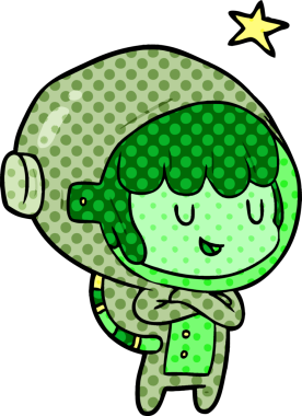 Bir insan tarafından çizilmiş uzay giysisi içindeki kadın astronot.