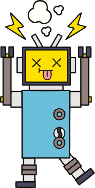 Bir insan tarafından çizilen robot arızasının sevimli karikatürü.