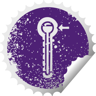 Bir insan tarafından çizilmiş sıcak termometrenin sıkıntılı dairesel soyma etiketi.