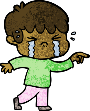 Bir insan tarafından çizilmiş ağlayan çizgi film çocuğu.