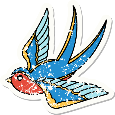 Bir insan tarafından çizilmiş geleneksel bir kırlangıç dövmesi.