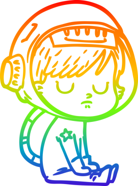 Gökkuşağı gradyan çizgi çizimi bir insan tarafından çizilmiş astronot bir kadın.