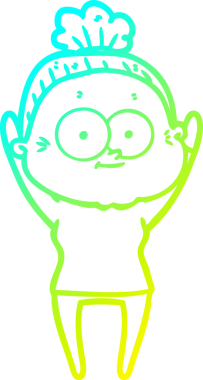 Bir insan tarafından çizilmiş, mutlu, yaşlı bir kadının çizimi.