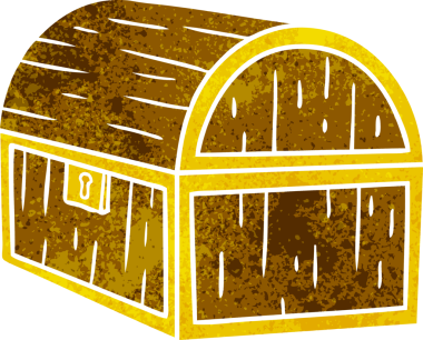 Bir insan tarafından çizilmiş hazine sandığının eski bir karikatürü.