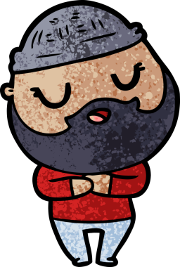 Bir insan tarafından çizilmiş sakallı sevimli bir çizgi film adamı.