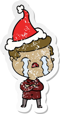 Bir insanın çizdiği Noel Baba şapkasıyla ağlayan bir adamın el yazısı.