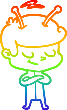 Gökkuşağı gradyan çizimi bir insan tarafından çizilmiş dost bir uzay adamının çizimi